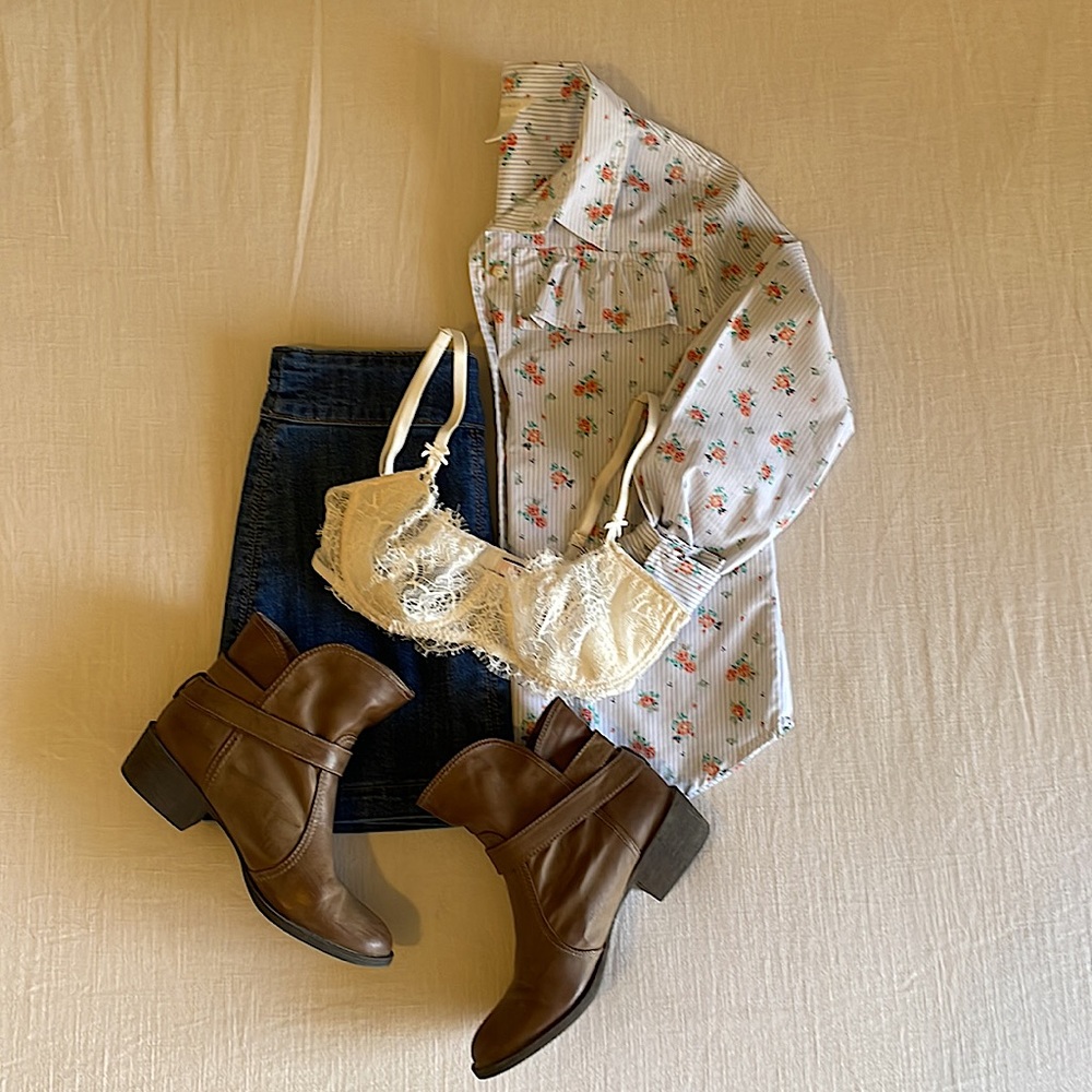 Forever 21 Floral and Stripped Button Up Blouse